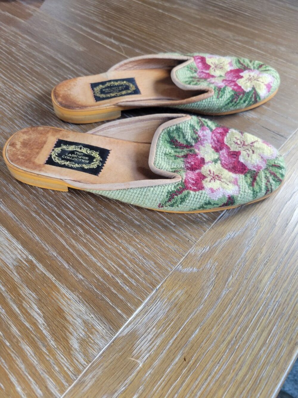 The Lawrence Collection Floral Needlepoint Belgian Style Leather Slipper Loafers - Picture 4 of 10